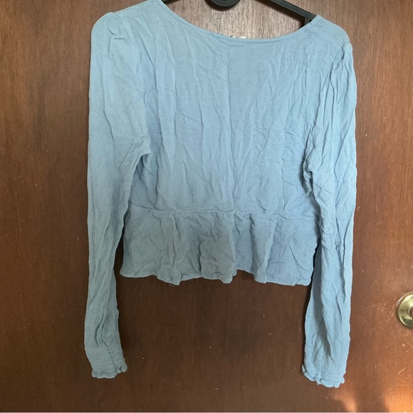 La Hearts Light Blue V-Neck Ruffle Blouse - Picture 2 of 3